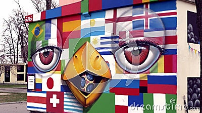 Graffiti with flags and cartoons. Editorial Stock Photo