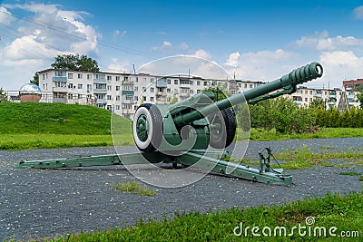 Russia. Moscow oblast. July 13, 2023. Soviet and Russian D-30 howitzer on tank alley in Stupino Editorial Stock Photo