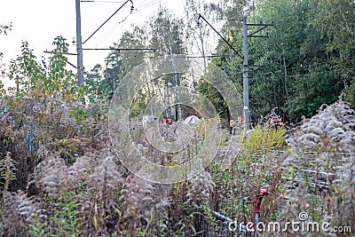 The accident at the station-two propane tanks derailed. Special services are working at the scene of the accident Editorial Stock Photo
