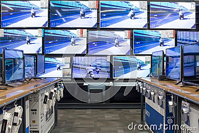 Russia, Moscow, Shop of technics and electronics Editorial Stock Photo