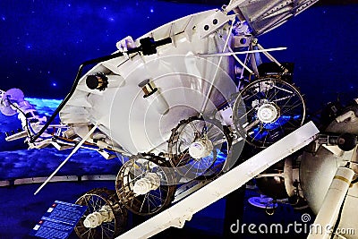 06.17.2022 Russia Moscow VDNH Pavilion Cosmos the lunar rover moving out of the lunar lander Editorial Stock Photo