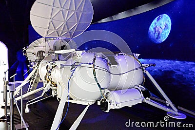 06.17.2022 Russia Moscow VDNH Pavilion Cosmos the lunar rover moving out of the lunar lander Editorial Stock Photo