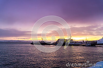 Winter views of the districts and landscapes of the surroundings of the city of Polyarny. Stock Photo