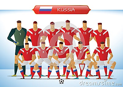 Russia National Football Team for International Tournament Vector Illustration