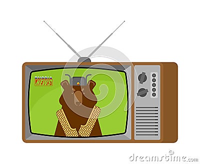 Russia news old tv. Russian beast broadcasting journalist. Bear Vector Illustration