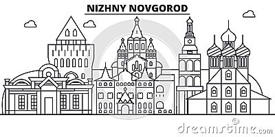 Russia, Nizhny Novgorod architecture line skyline illustration. Linear vector cityscape with famous landmarks, city Vector Illustration