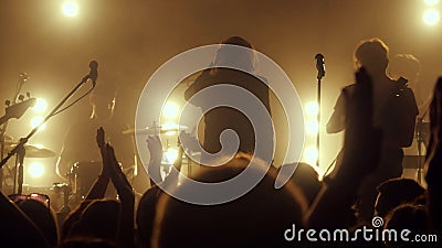 Russia, Novosibirsk, 14 july 2016. Singer singing song on rock concert in night club Editorial Stock Photo