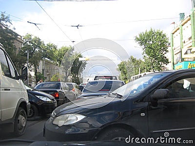 traffic jam in the city on the road congestion blocked passage with transport Editorial Stock Photo