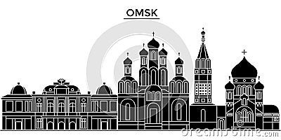 Russia, Omsk architecture urban skyline with landmarks, cityscape, buildings, houses, ,vector city landscape, editable Vector Illustration