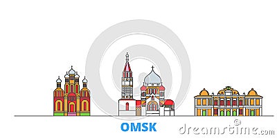 Russia, Omsk line cityscape, flat vector. Travel city landmark, oultine illustration, line world icons Vector Illustration