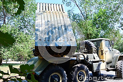 Elements of vintage multiple launch rocket system Editorial Stock Photo