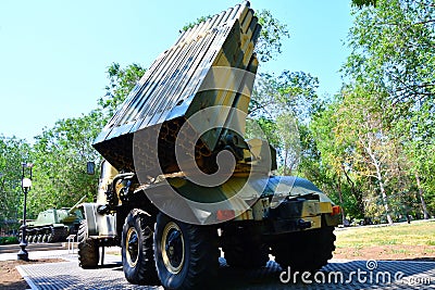 Elements of vintage multiple launch rocket system Editorial Stock Photo