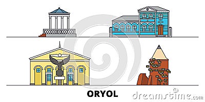 Russia, Oryol flat landmarks vector illustration. Russia, Oryol line city with famous travel sights, skyline, design. Vector Illustration