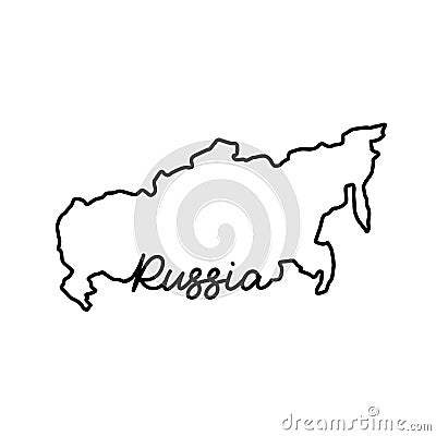 Russia outline map with the handwritten country name. Continuous line drawing of patriotic home sign Vector Illustration