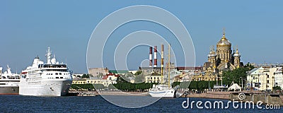 Russia. Panorama of Vasilievsky Island in Saint Petersburg. Editorial Stock Photo