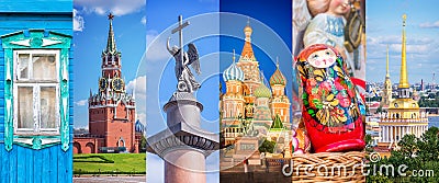 Russia, panoramic photo collage, Russia Saint Petersburg, Moscow landmarks travel and tourism concept Stock Photo