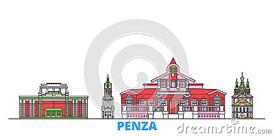 Russia, Penza line cityscape, flat vector. Travel city landmark, oultine illustration, line world icons Vector Illustration