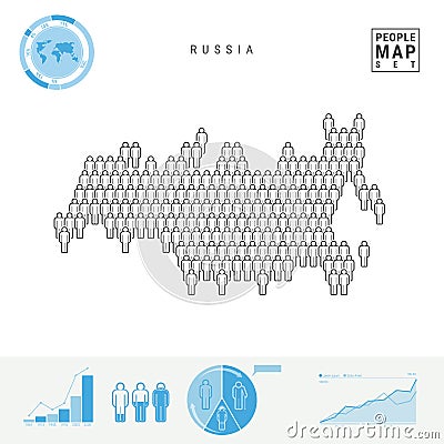 Russia People Icon Map. Stylized Vector Silhouette of Russia. Population Growth and Aging Infographic Elements Vector Illustration