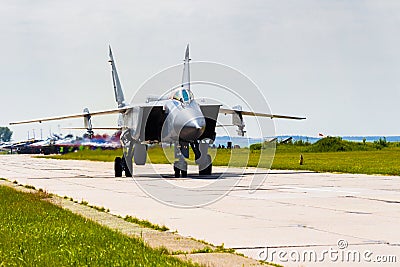 Russia, Perm, June 2014 Military aircraft supersonic interceptor MiG-31 at the Festival Wings of Parma - 2014 in Perm at the a Editorial Stock Photo