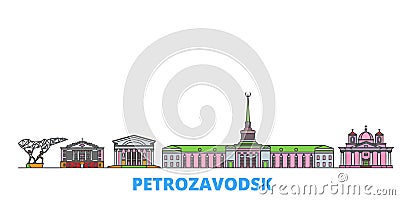 Russia, Petrozavodsk line cityscape, flat vector. Travel city landmark, oultine illustration, line world icons Vector Illustration