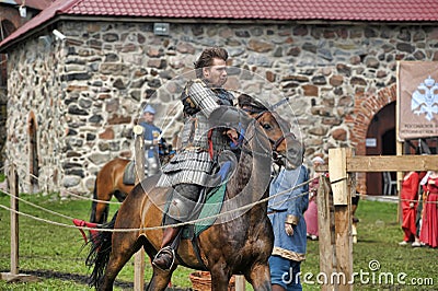 Knight on horse tournament. Army, ancient Editorial Stock Photo