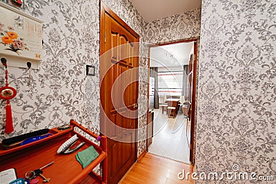 interior door from the hallway to the kitchen. layout of the apartment. Editorial Stock Photo