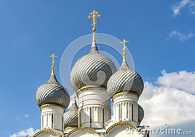 Five domes of the Assumption Cathedral in the Kremlin of Rostov the Great Editorial Stock Photo