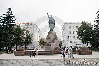 08.21.2021, Russia, Ryazan. Monument to Soviet leader Vladimir Ilyich Lenin on the main square in the city Editorial Stock Photo