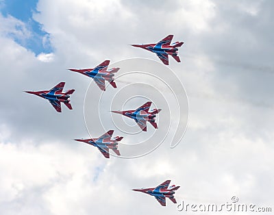 Russia`s aerobatic team `Swifts` Russian: Strizhi Editorial Stock Photo