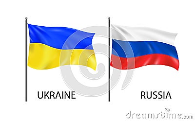 Russia`s war with Ukraine. The Russian - Ukrainian conflict. Flags of Russia and Ukraine Vector Illustration