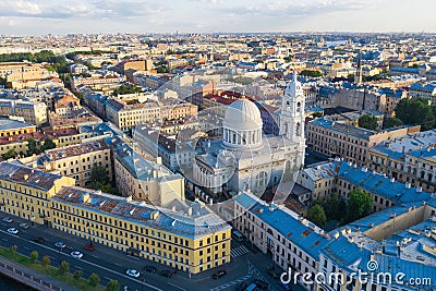 Russia. Saint-Petersburg. Catherine`s Church on Vasilievsky Island. Top View the town Editorial Stock Photo