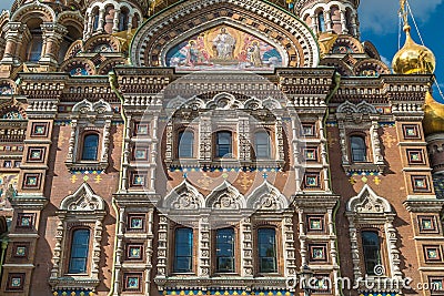 Church of the Savior on Blood. Fragment of the facade outdoors, close-up Editorial Stock Photo