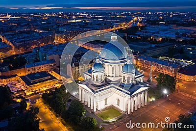 Russia. Saint-Petersburg. Panorama Of St. Petersburg. View of Trinity Cathedral on a summer night. Petersburg from the height. Stock Photo