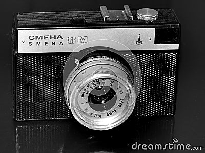 Russia. Samara. April 30, 2017. The old film camera firm of the change on a retro image Editorial Stock Photo