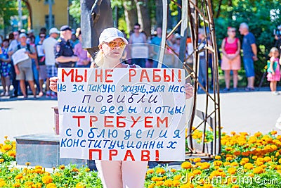 Russian citizens at a rally against raising the retirement age. Editorial Stock Photo