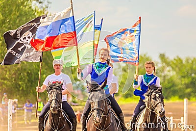 Solemn entry of the group of horse racing at the festival Editorial Stock Photo