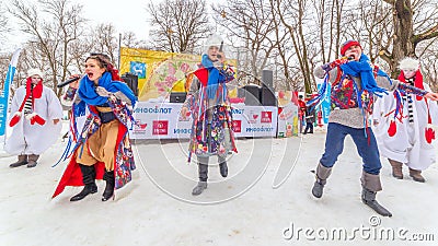 Young singers on Maslenitsa Editorial Stock Photo