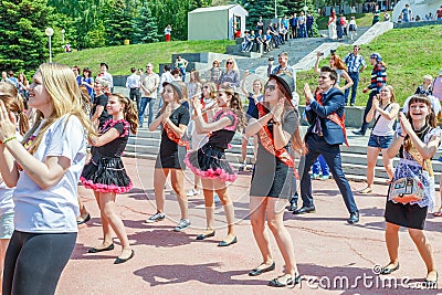 Celebration of graduates of city schools on the Volga embankment Editorial Stock Photo