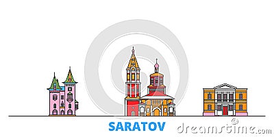 Russia, Saratov line cityscape, flat vector. Travel city landmark, oultine illustration, line world icons Vector Illustration