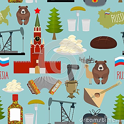 Russia sightseeing seamless pattern. Moscow Kremlin and Samovar Vector Illustration