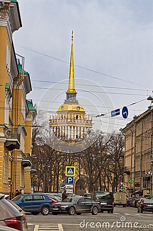Russia St. Petersburg Admiralty. Historical buildings, view from Gorokhovaya Street Editorial Stock Photo