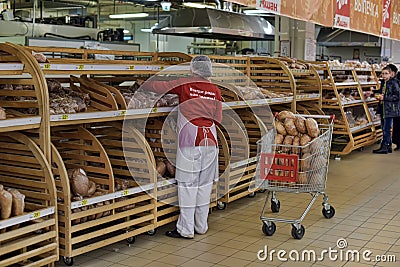 Bakery department in a supermarket Editorial Stock Photo