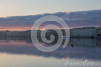 Russia, St. Petersburg, dawn over the Neva River in summer. View of the sights of the city. A gentle dawn morning. A sensual dawn, Stock Photo