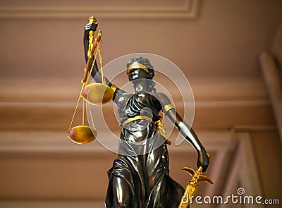 Russia, St. Petersburg - December 10, 2023: Statuette of Emida, Goddess of Justice Editorial Stock Photo