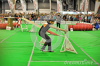 Exhibitors showing their pets during International Dog Show Editorial Stock Photo