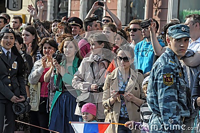 Happy spectators at the WWII victory parade Editorial Stock Photo