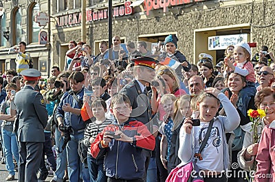 Happy spectators at the WWII victory parade Editorial Stock Photo