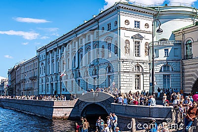 Russia, St. Petersburg, July 2020. Embankment in the city center on the day of the Navy. Editorial Stock Photo