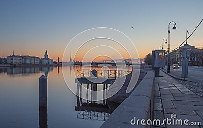 Russia, St. Petersburg, Neva River embankment in summer. View of the sights of the city. A gentle dawn morning. A sensual dawn, an Stock Photo