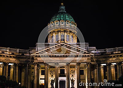 Russia, St. Petersburg - November 3, 2023: Kazan Cathedral in the night city Editorial Stock Photo